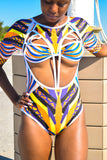 African Print Hollow Out Swimsuit