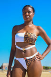 White Leopard Print Belt Buckle Bikini