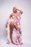 Hibiscus One Piece Swimsuit with Kimono and Head Wrap